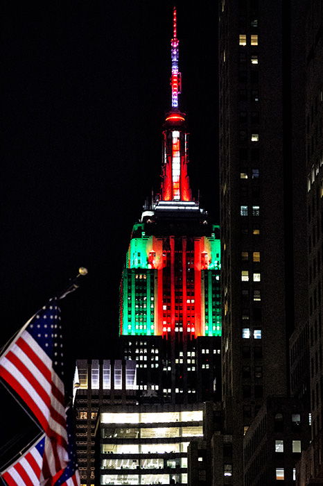 Empire State Building at Christmas with Flags